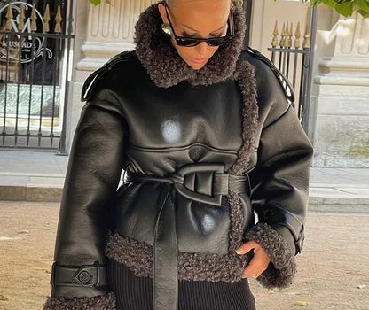 Faux Fur Leather Coat