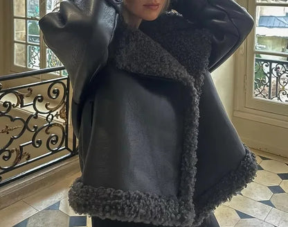 Faux Fur Leather Coat