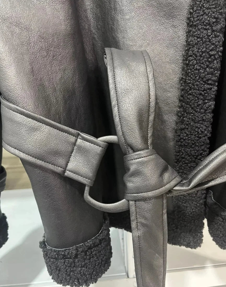 Faux Fur Leather Coat
