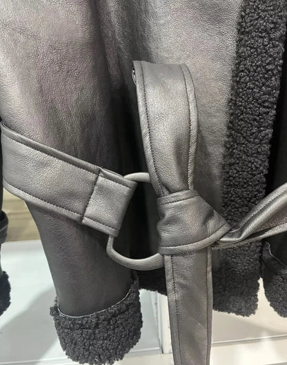 Faux Fur Leather Coat