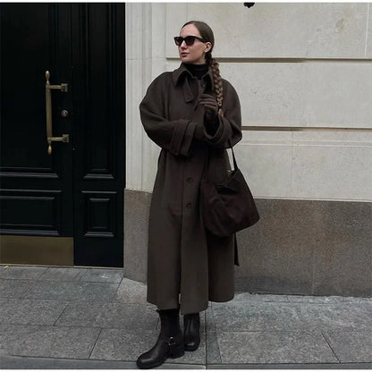 Grey Belted Wool Coat