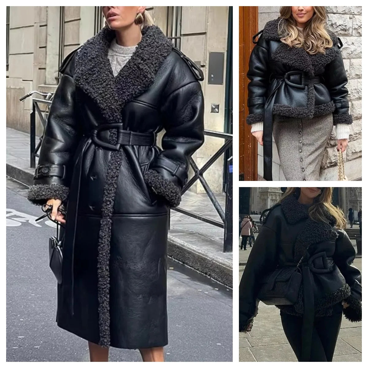 Faux Fur Leather Coat