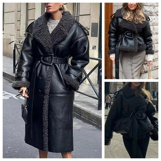 Faux Fur Leather Coat