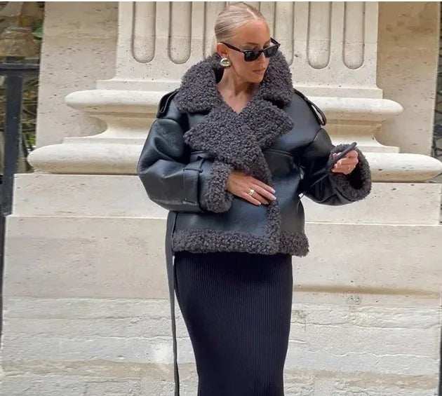 Faux Fur Leather Coat