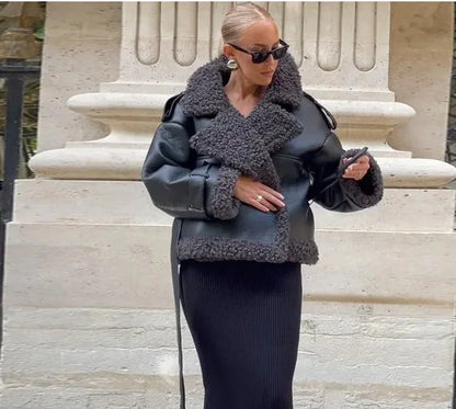 Faux Fur Leather Coat