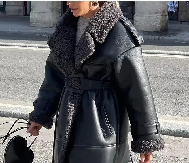 Faux Fur Leather Coat