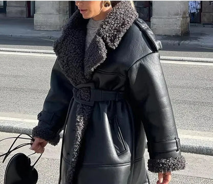 Faux Fur Leather Coat
