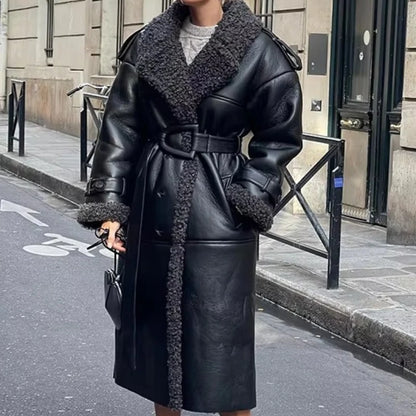 Faux Fur Leather Coat
