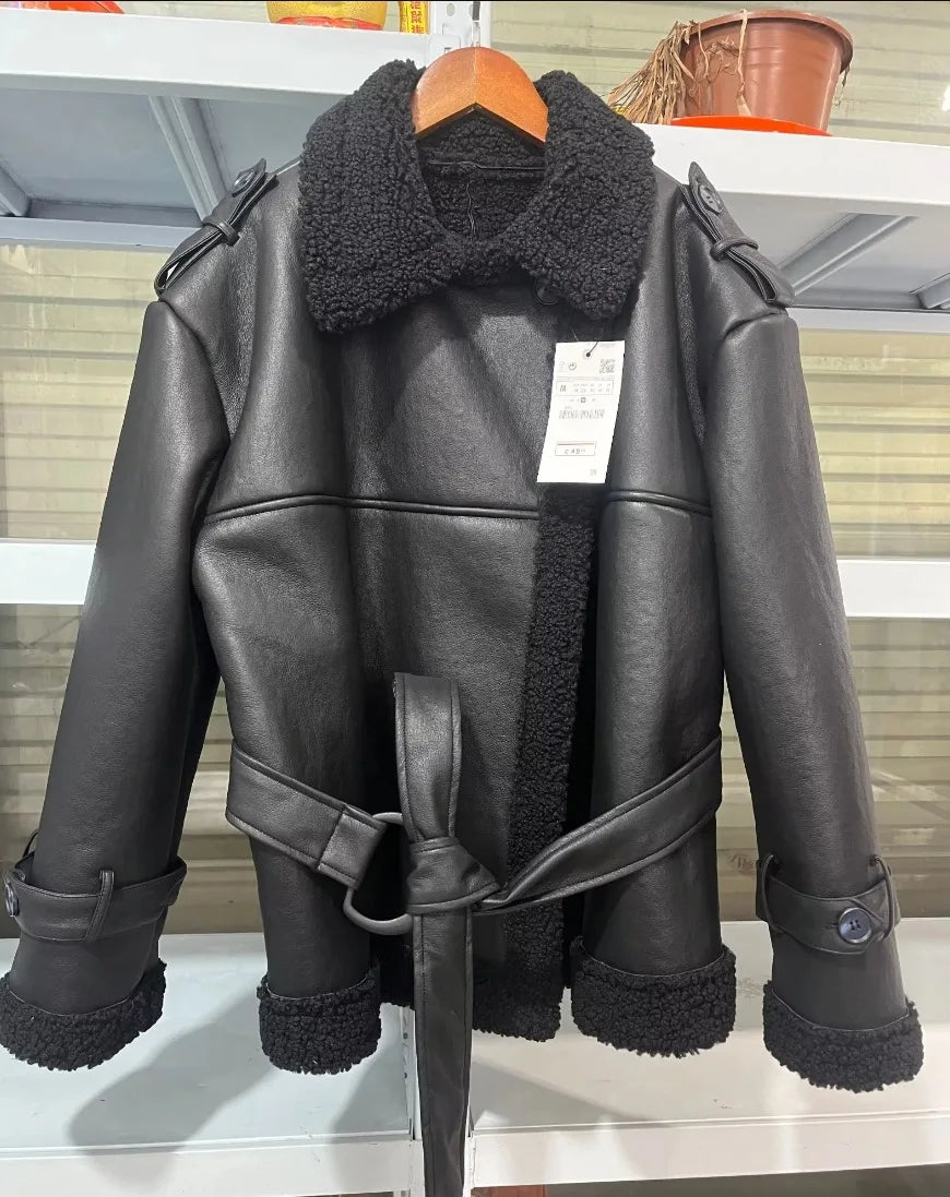 Faux Fur Leather Coat