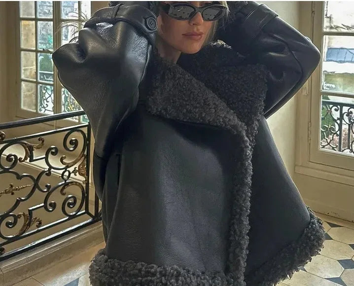 Faux Fur Leather Coat