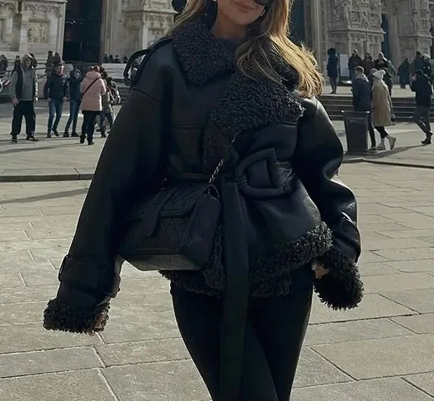 Faux Fur Leather Coat