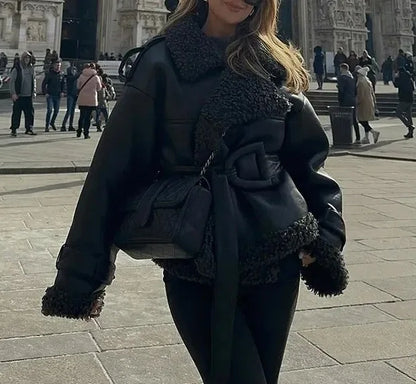 Faux Fur Leather Coat