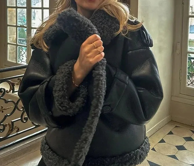 Faux Fur Leather Coat