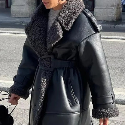 Faux Fur Leather Coat