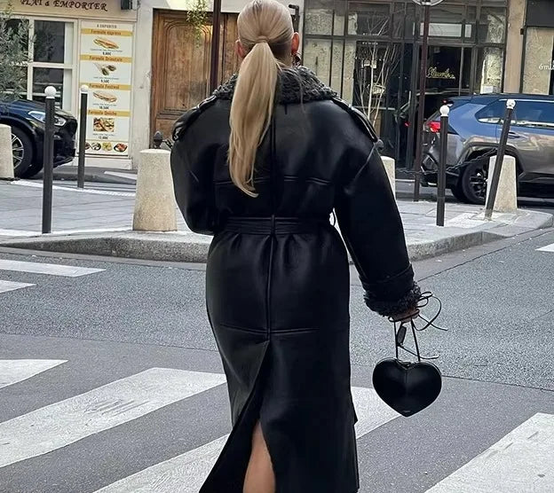 Faux Fur Leather Coat