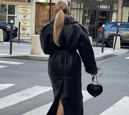 Faux Fur Leather Coat