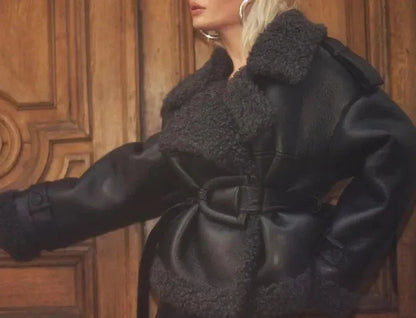Faux Fur Leather Coat