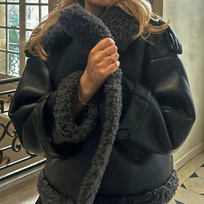 Faux Fur Leather Coat