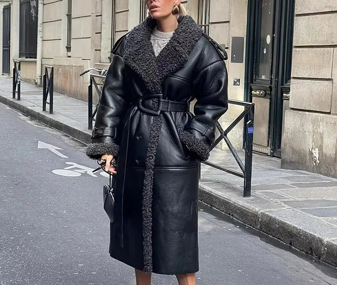 Faux Fur Leather Coat