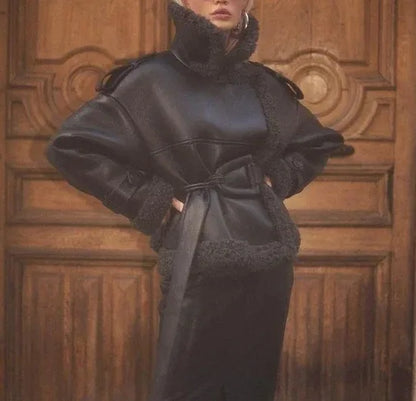 Faux Fur Leather Coat