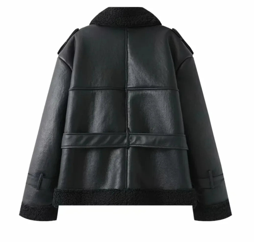 Faux Fur Leather Coat