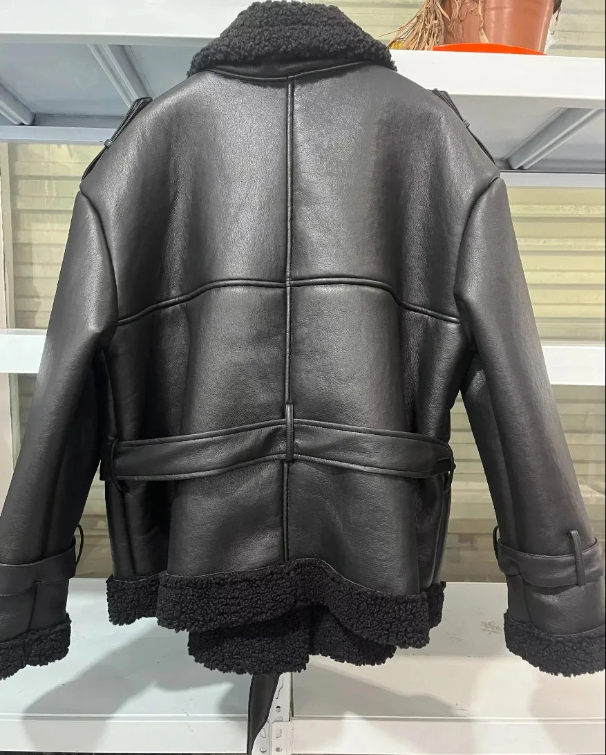 Faux Fur Leather Coat