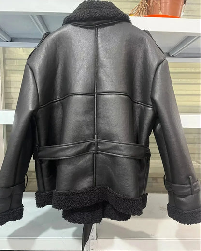 Faux Fur Leather Coat