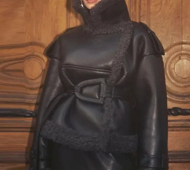 Faux Fur Leather Coat