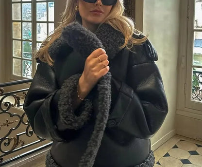 Faux Fur Leather Coat