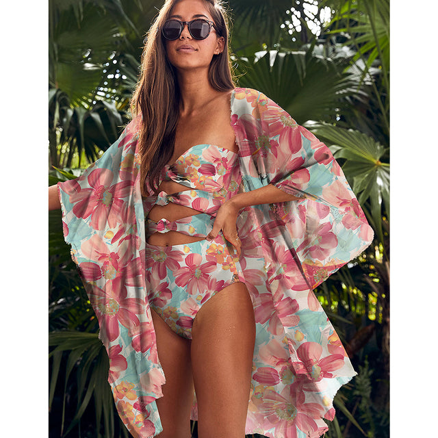 Leaves Print Swimsuit Beach Cover Up Tunics - Cover Peace