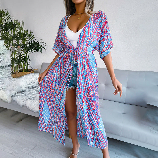 Boho Print Beach Tunic Dress - Cover Peace